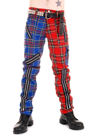 Red And Blue Zip Tartan Trousers