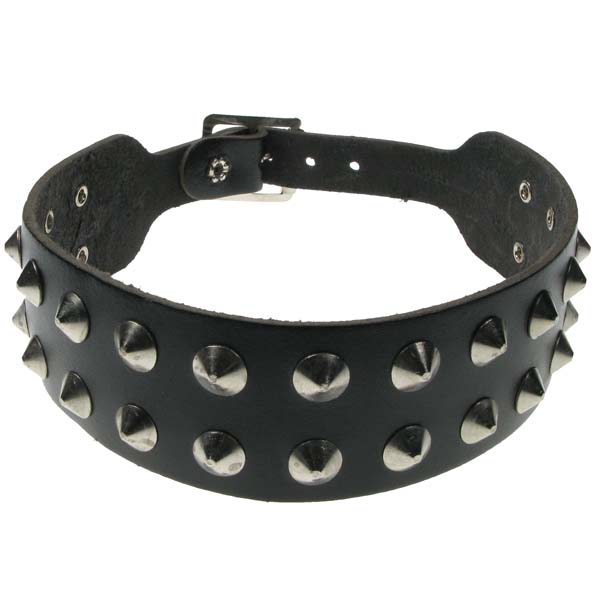 2 Row Conical Stud Leather Dog/Neck Collar