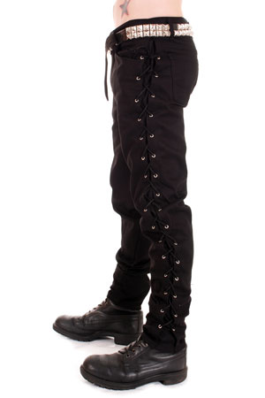Black Cotton Trousers with Small Eyelets and Laced Sides.